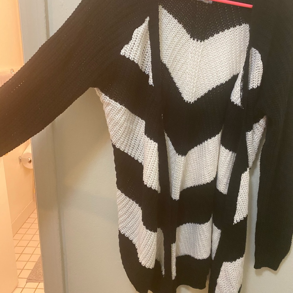 Black and white striped cardigan size medium